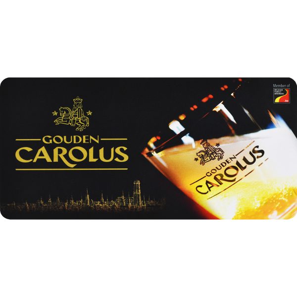Tapis de bar Gouden Carolus avec logo, verre et l'horizon de Malines