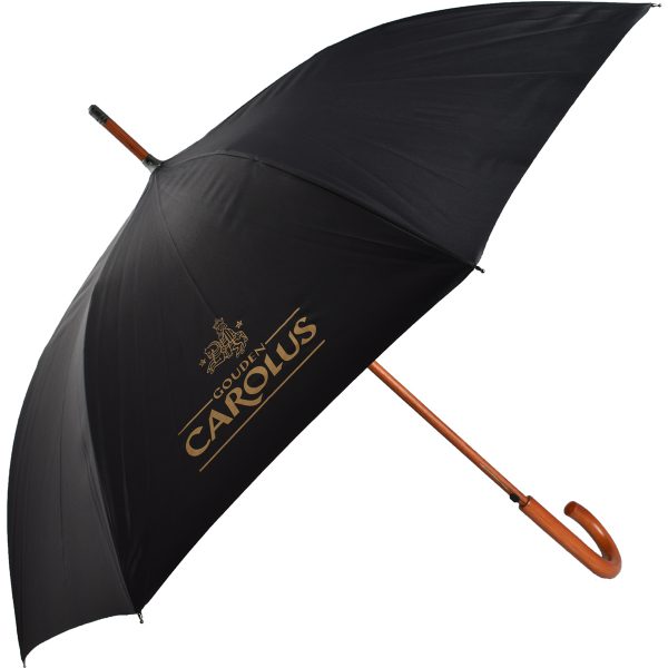 Paraplu Gouden Carolus met zwarte stof en Gouden Carolus logo
